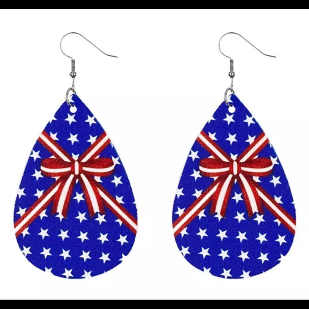 Teardrop American Flag Design Earrings‎ - Picture 2 of 6